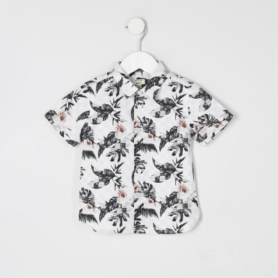 Mini boys grey printed short sleeve shirt | River Island