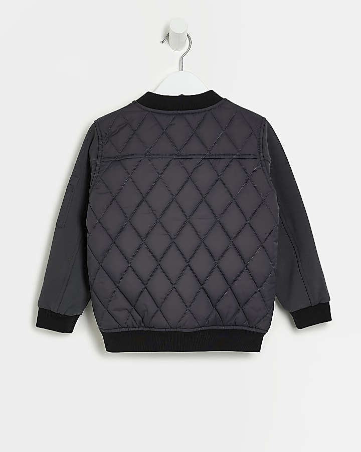 Mini boys Grey Quilted bomber Jacket