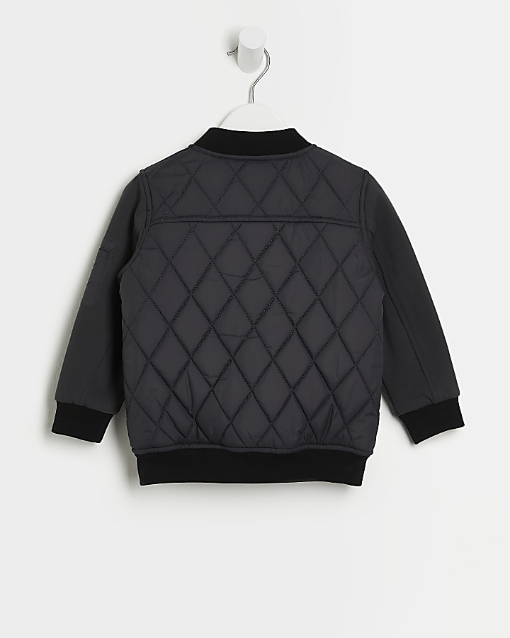Mini boys grey quilted bomber jacket