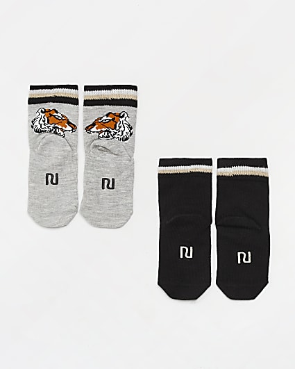 Mini boys grey RI tiger socks 2 pack