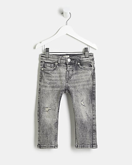 Mini Boys Grey Ripped Skinny Jeans