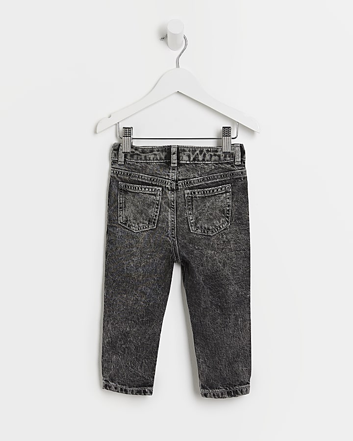 Mini boys grey ripped skinny jeans