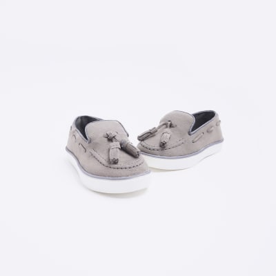 Mini Boys Grey Tassel Boat Shoes