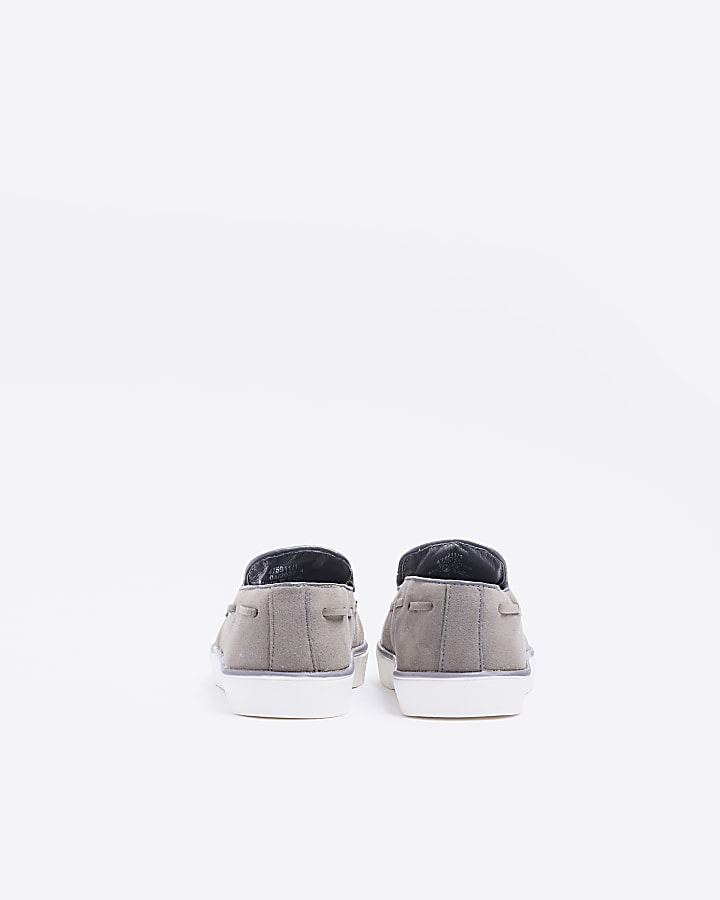Mini Boys Grey Tassel Boat Shoes