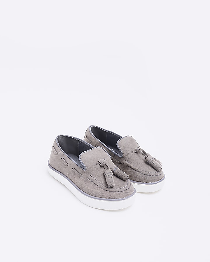 Mini Boys Grey Tassel Boat Shoes