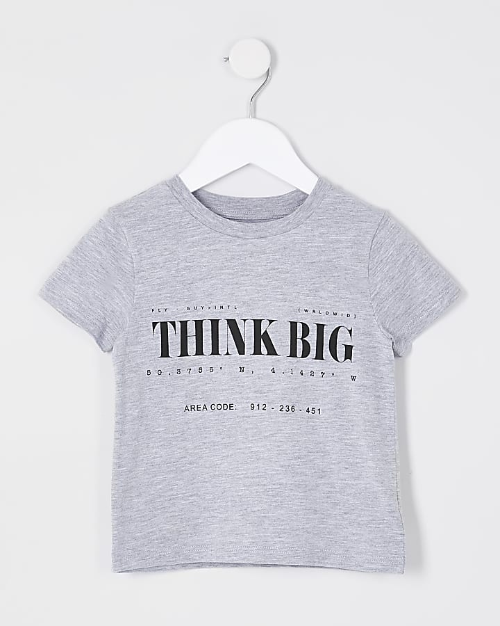 Mini boys grey 'Think Big' t-shirt