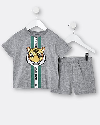 Mini boys grey tiger stripe pyjama set