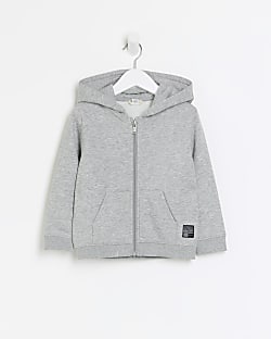 Mini boys grey zip through hoody