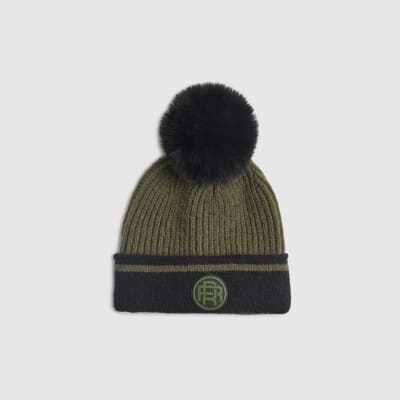Mini Boys Khaki Colour Blocked Beanie