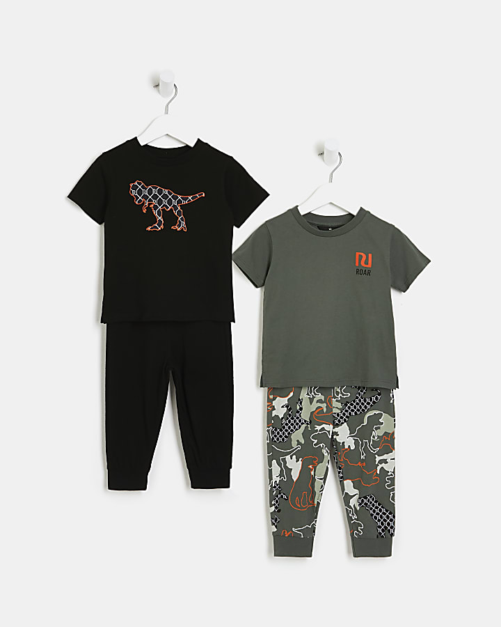 Mini boys khaki dinosaur pyjamas 2 pack