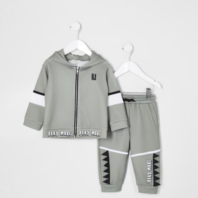 Mini boys khaki dinosaur tracksuit 