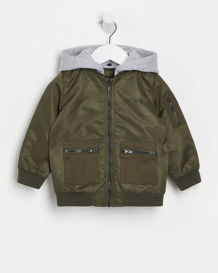 Mini boys khaki hooded bomber jacket