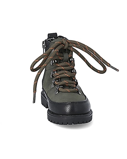 360 degree animation of product Mini boys khaki lace-up hiking boots frame-20