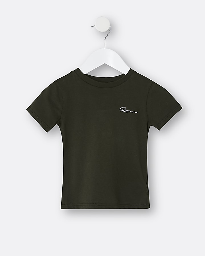 Mini boys khaki River embroidered t-shirt