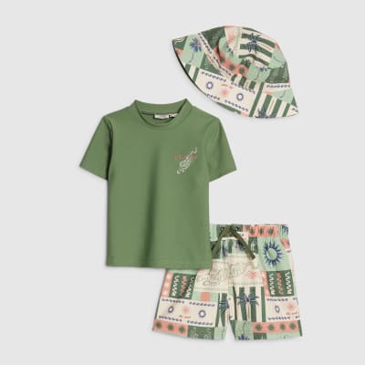 Mini Boys Khaki Tiger Swim Top and Short Set