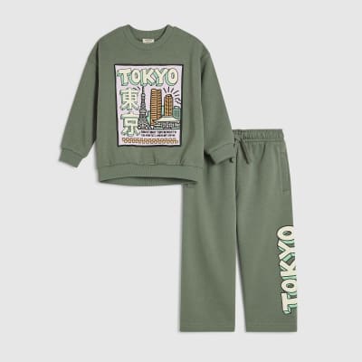 Mini Boys Khaki Tokyo Cartoon Sweatshirt Set