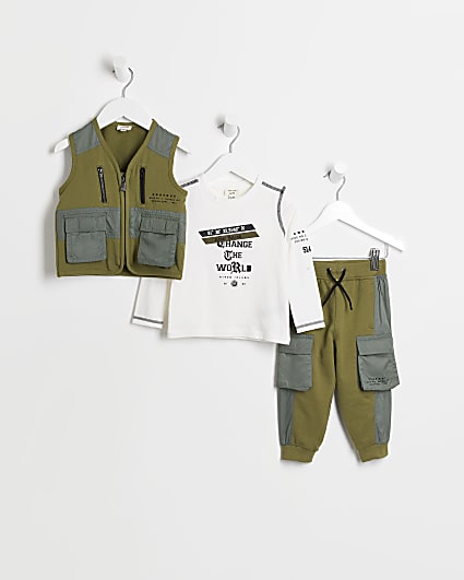 Mini boys khaki utility 3 piece outfit