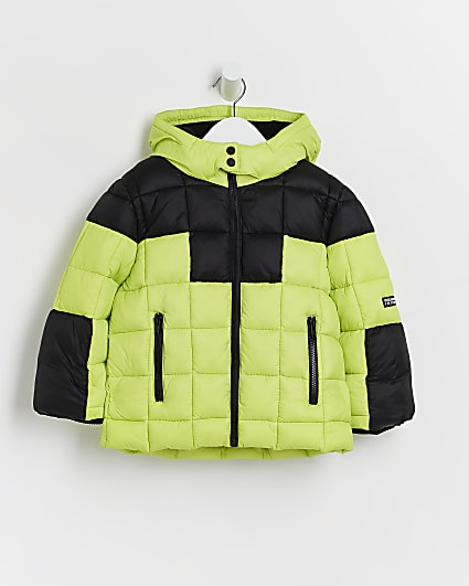 Mini boys lime colour block puffer coat