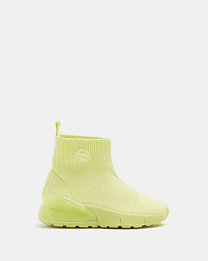 Mini boys lime knitted high top sock trainers