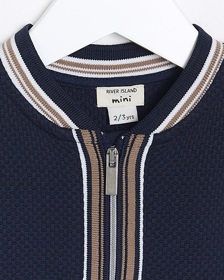 Mini boys navy baseball collar polo shirt | River Island