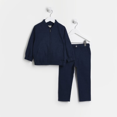 Mini Boys Navy Bomber Jacket and Trouser Set