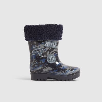 Mini Boys Navy Camouflage Badge Wellies