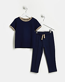 Mini Boys Navy Check Jacquard T-shirt Outfit