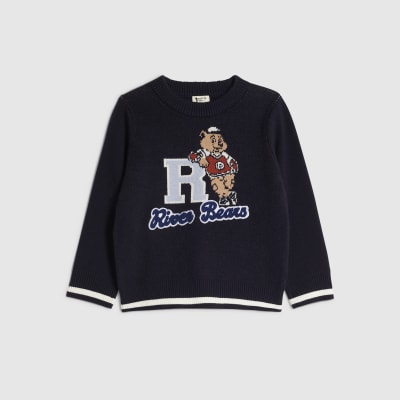 Mini Boys Navy Clubhouse Bear Knit Jumper
