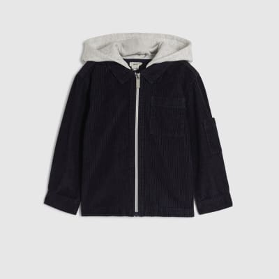 Mini Boys Navy Corduroy Hooded Overshirt