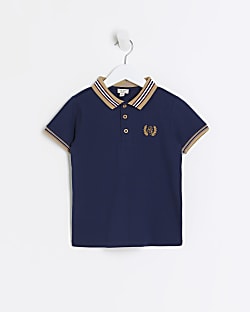 Mini boys navy embroidered polo shirt