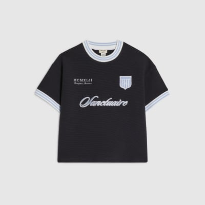 Mini Boys Navy Football Rib T-shirt
