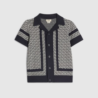 Mini Boys Navy Geometric Print Polo Shirt