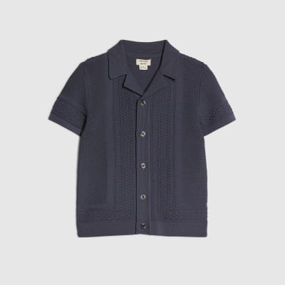 Mini Boys Navy Knitted Shirt