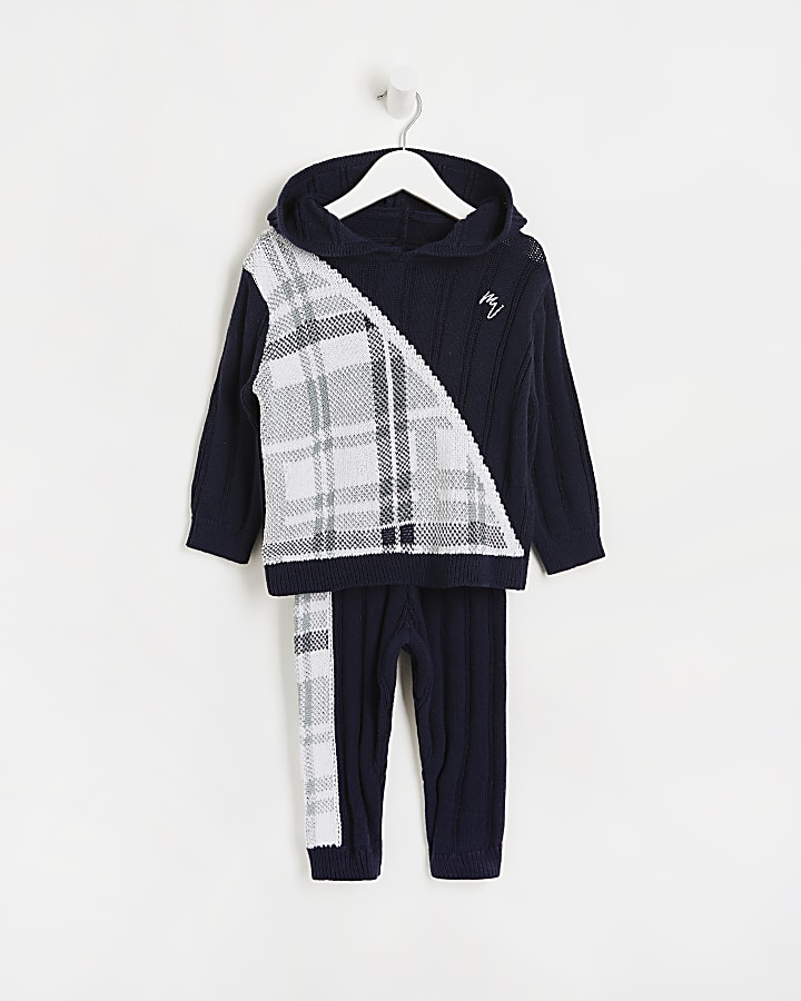 Mini boys navy Maison River knitted outfit