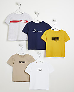 Mini Boys Navy multi colour t-shirts 5 pack