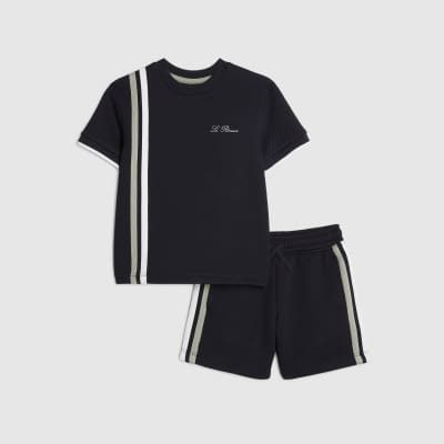 Mini Boys Navy Oversized Textured T-Shirt Set