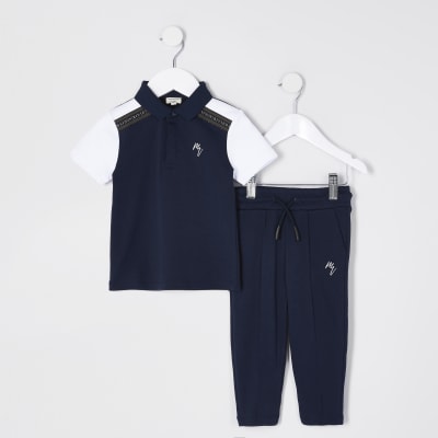 Mini Boys Navy Polo Maison Tape Outfit River Island