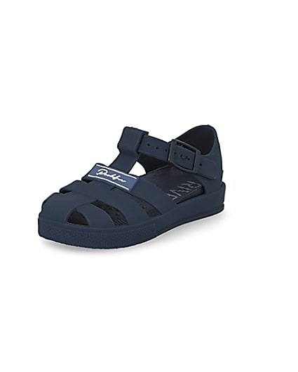360 degree animation of product Mini boys navy Prolific caged jelly sandals frame-0