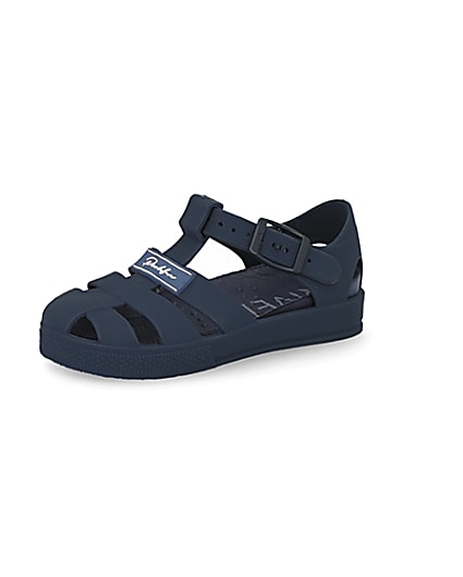 360 degree animation of product Mini boys navy Prolific caged jelly sandals frame-1