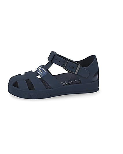 360 degree animation of product Mini boys navy Prolific caged jelly sandals frame-2