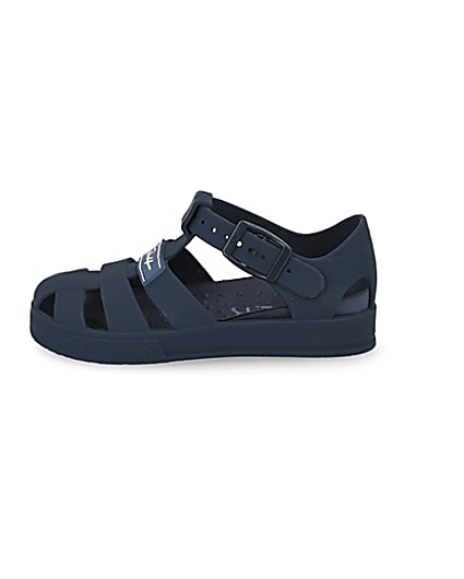 360 degree animation of product Mini boys navy Prolific caged jelly sandals frame-3