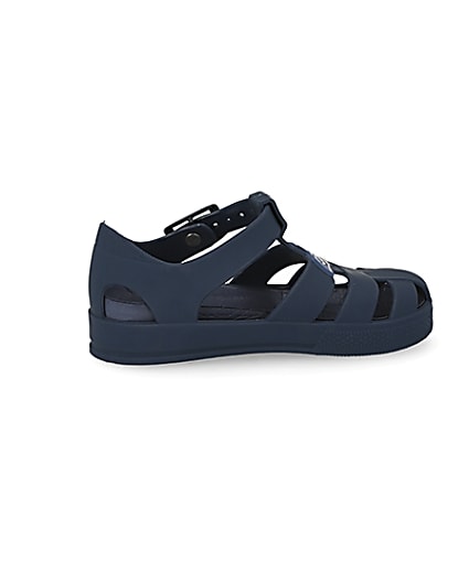 360 degree animation of product Mini boys navy Prolific caged jelly sandals frame-14