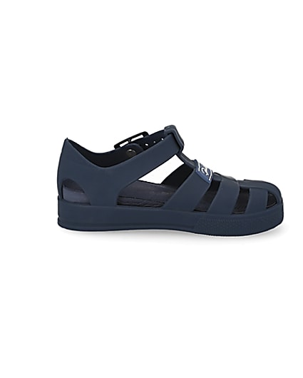 360 degree animation of product Mini boys navy Prolific caged jelly sandals frame-15
