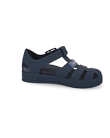 360 degree animation of product Mini boys navy Prolific caged jelly sandals frame-16