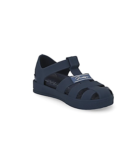 360 degree animation of product Mini boys navy Prolific caged jelly sandals frame-18