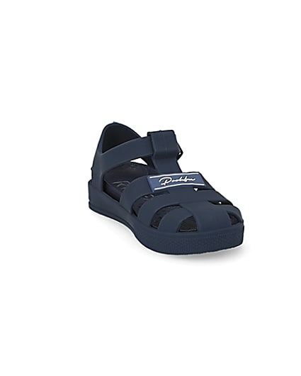 360 degree animation of product Mini boys navy Prolific caged jelly sandals frame-19