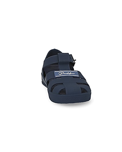360 degree animation of product Mini boys navy Prolific caged jelly sandals frame-20