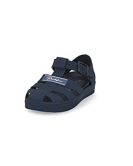 360 degree animation of product Mini boys navy Prolific caged jelly sandals frame-23