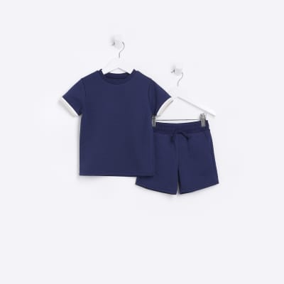 Mini boys Navy Quilted t-shirt and shorts Set