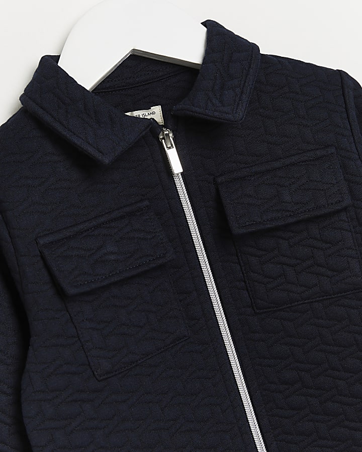 Mini boys navy quilted zip through shacket